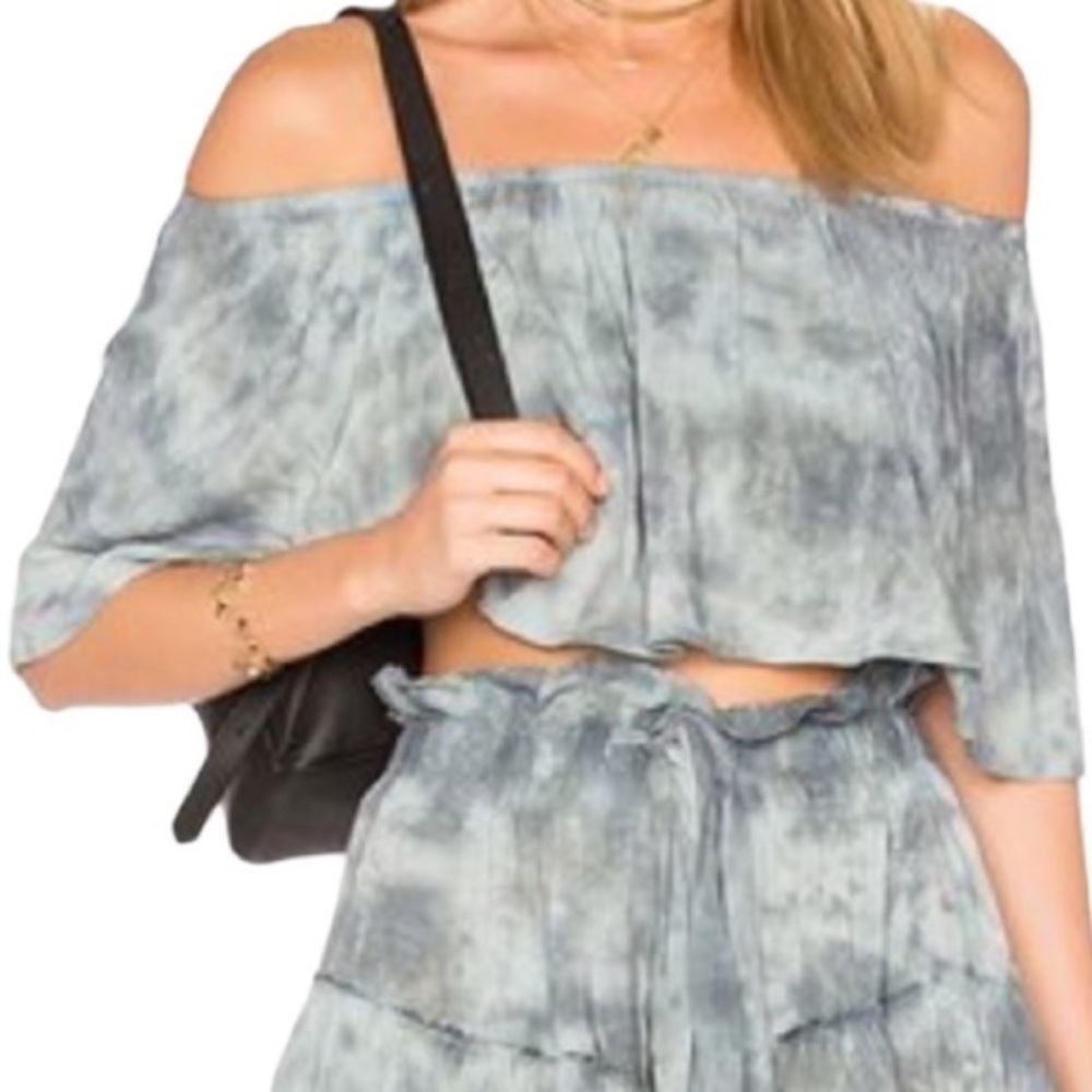 BLUE LIFE Frillride Tie Dye Sage Gray Off The Shoulder Top Size Small